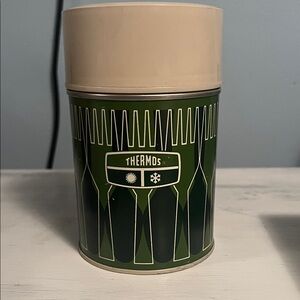 Vintage Thermos Green and Cream Flask